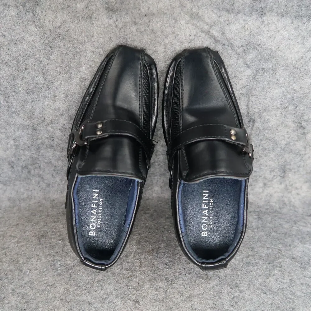Bonafini Shoes Kids 7 Dress Loafers Slip On Leather Black Classic Toddler Boys
